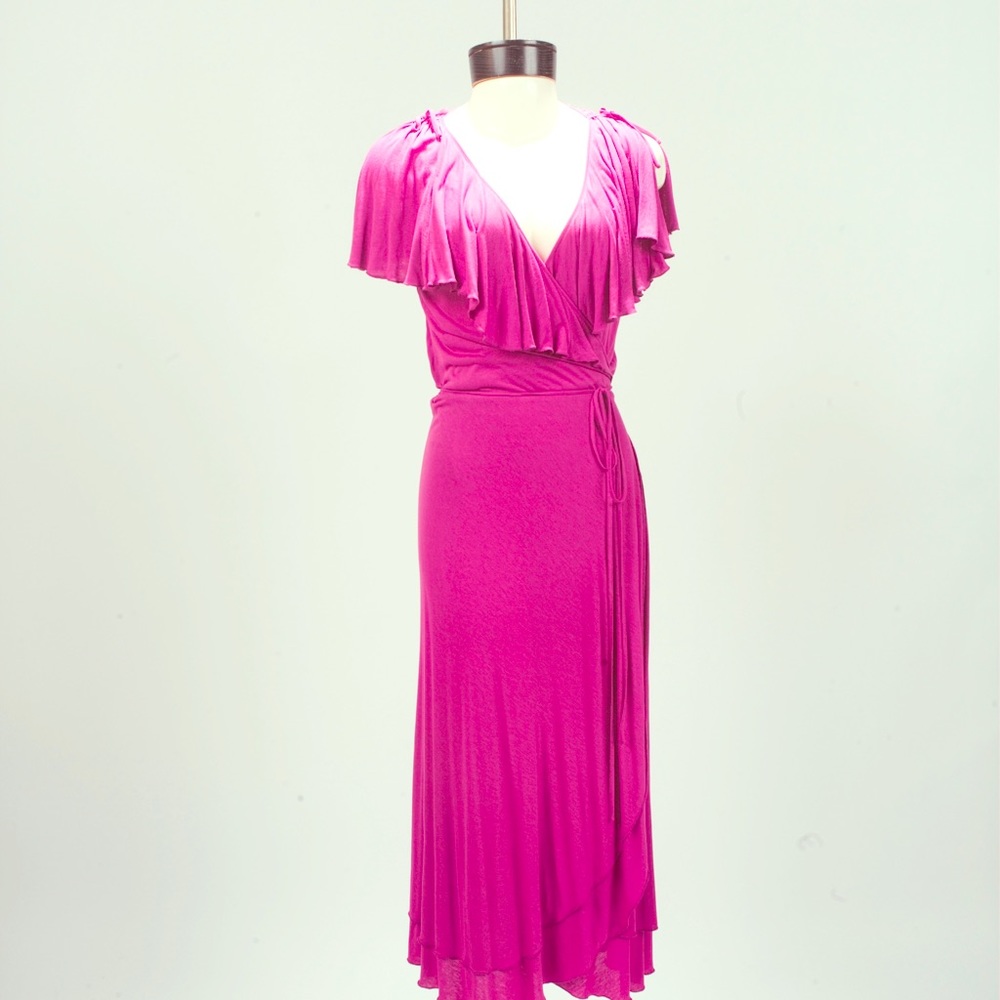 SAJA LONG HOT PINK RUFFLE SEXY WRAP DRESS BY SAJA